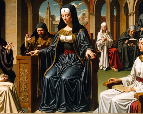 Historical Scene in Grand Hall with Central Figure