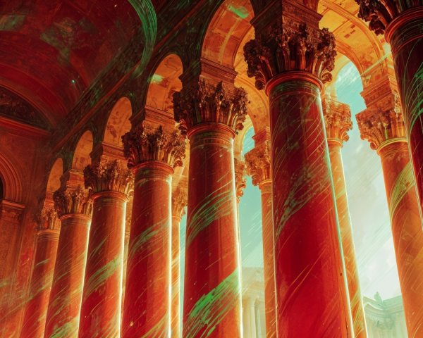 Grand Interior with Towering Columns and Dramatic Light