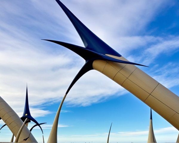 Metallic Cream-Colored Spears Against Blue Sky Background