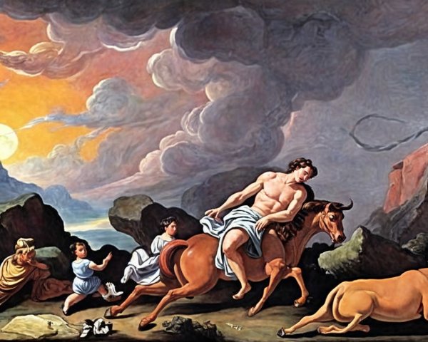 Mythological Scene with Horse, Woman, and Children