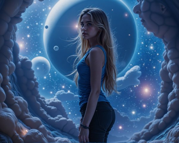 Surreal Scene of a Woman in a Dreamlike Setting