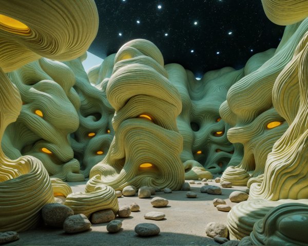 Surreal Interior Space with Organic Flowing Forms