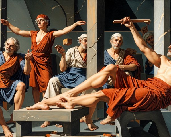 Classical Scene of Individuals Discussing Art and Construction