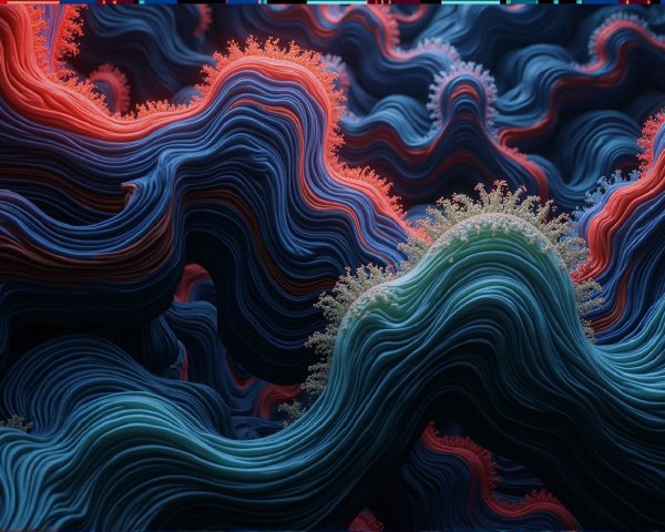 Abstract Landscape with Wavy Patterns in Vibrant Colors