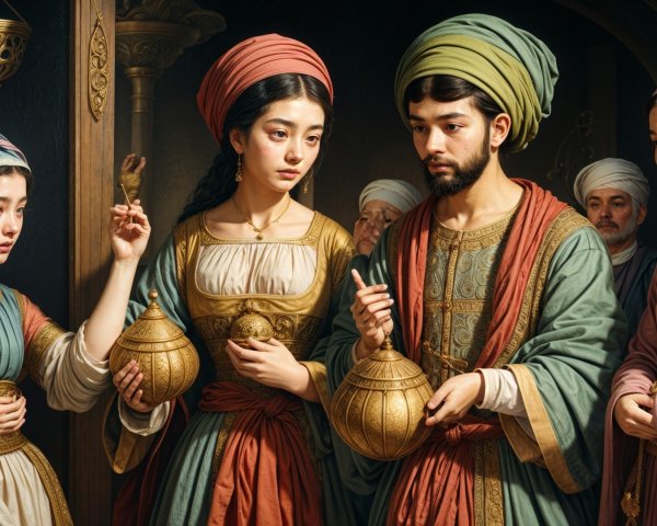 Elegantly Dressed Individuals in Historical Attire