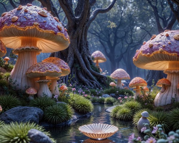 Mystical Forest with Colorful Glowing Mushrooms