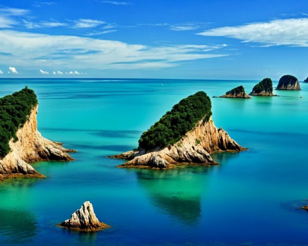 Coastal Landscape with Blue Ocean and Rugged Islands