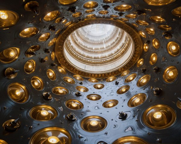 Intricate Spiral Dome Structure with Golden Elements