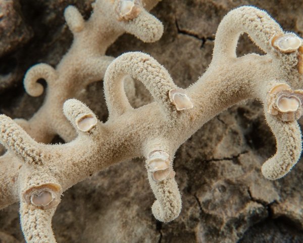 Close-Up of Intricate Coral Structure with Dark Rocks