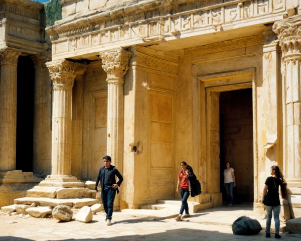 Ancient Stone Structure with Grand Columns and Carvings