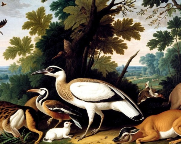 Vibrant Landscape with Birds and Animals in Nature