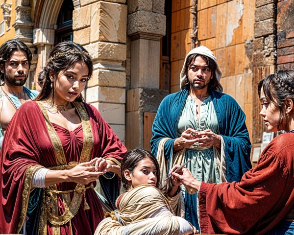 Historical Scene with Colorful Garments and Drama