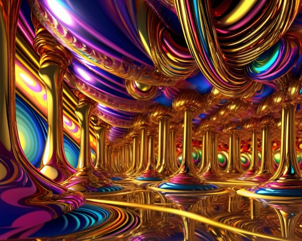 Abstract Scene with Swirling Colors and Pillars