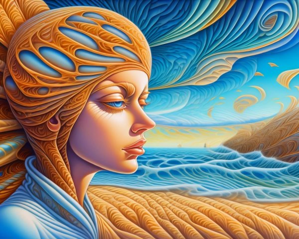 Surreal Artwork of a Woman Gazing at a Seascape