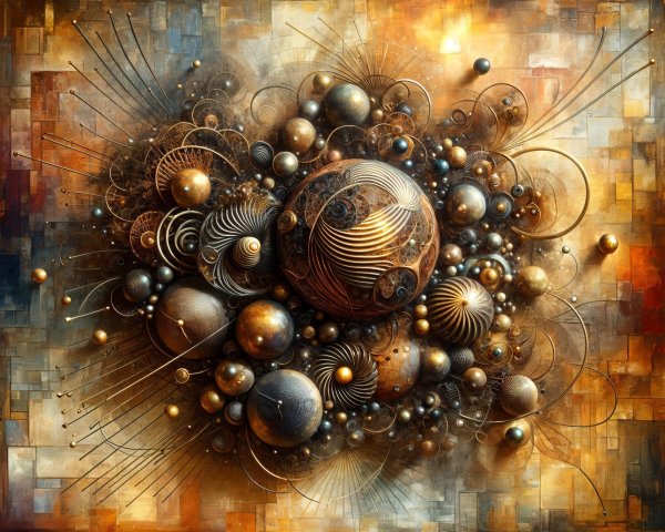 Dynamic Abstract Composition with Metallic Shapes and Hues