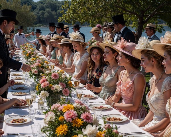 Elegant Outdoor Banquet with Floral Decor and Guests