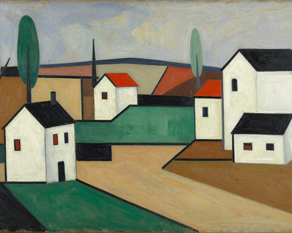 Fauvist Abstract Landscape with Village and Houses