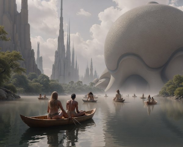 Surreal Futuristic Landscape with Unique Architecture