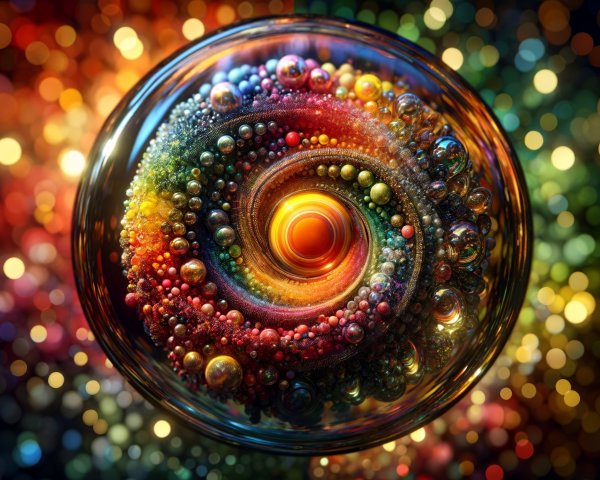 Vibrant Spiral Pattern with Shimmering Orbs and Spheres