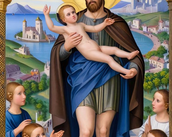 Saint Christopher Portrait with Christ Child and Figures