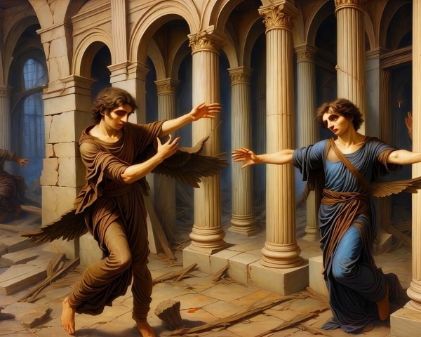 Painting of Young Men in an Ancient Roman Temple Scene