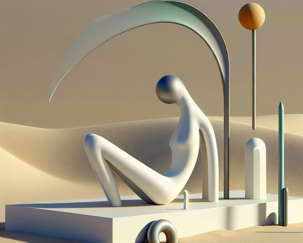 Surreal Minimalist Sculpture in Desert Landscape