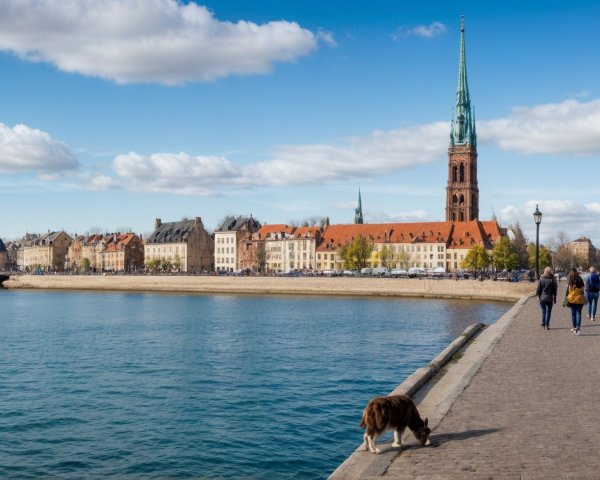 Waterfront Scene with Promenade and Charming Buildings