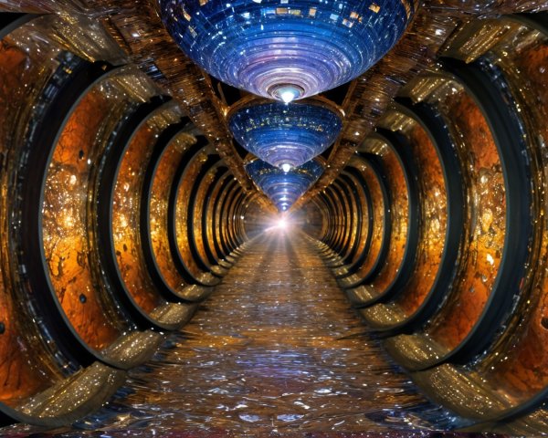 Surreal Futuristic Tunnel with Vibrant Patterns and Light