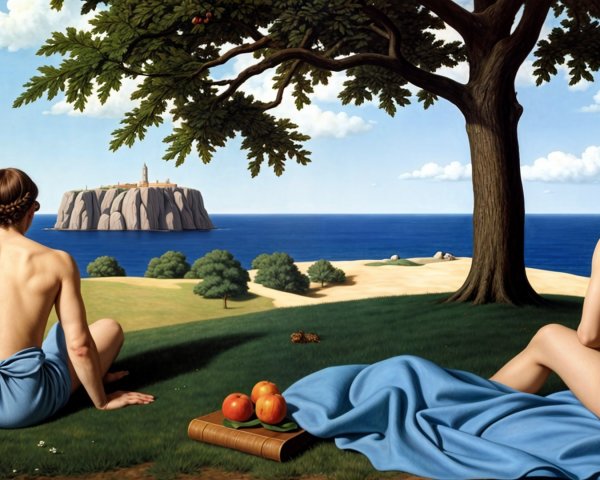 Serene Landscape with Figures on a Green Hillside