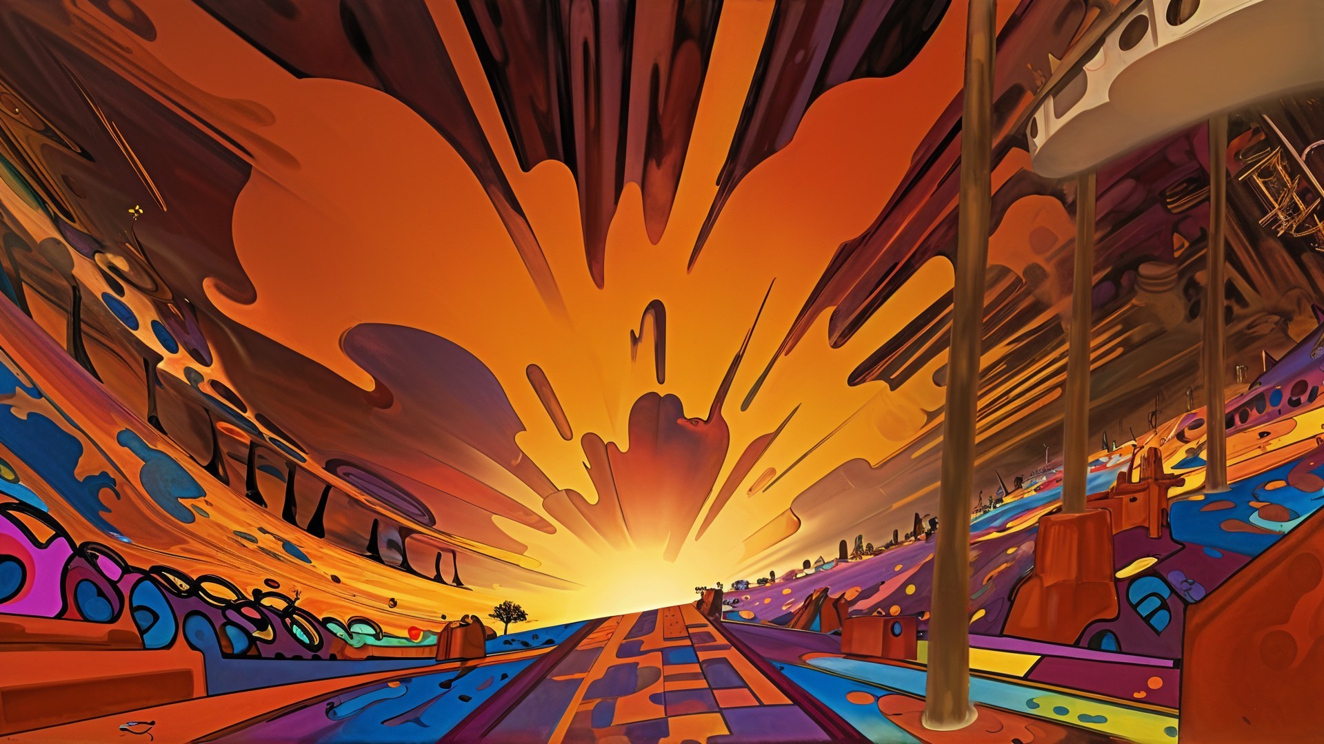 Vibrant Surreal Landscape with Colorful Swirling Patterns