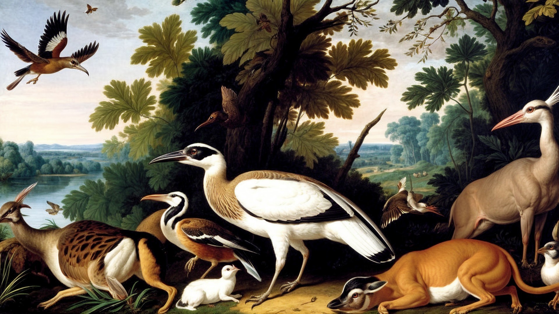 Vibrant Landscape with Birds and Animals in Nature