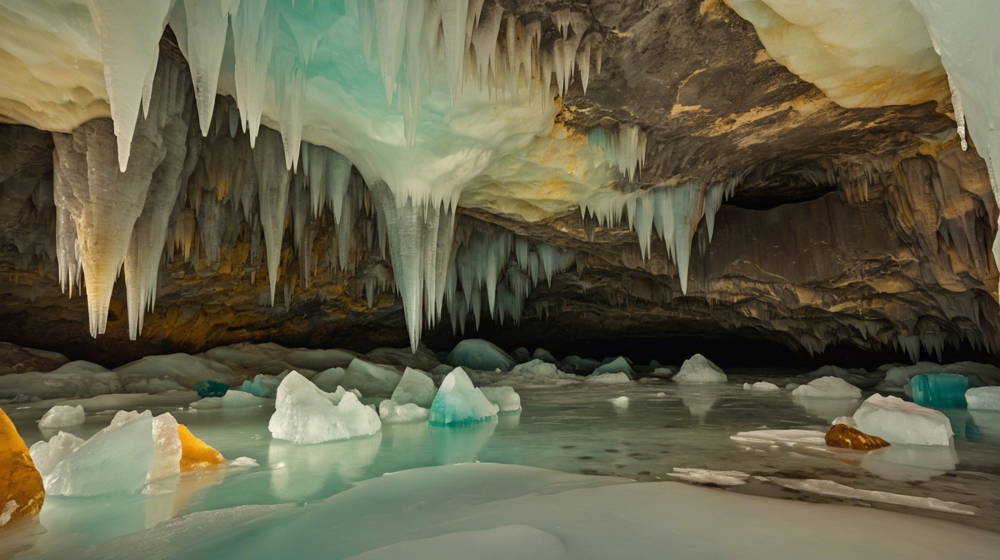 Intricate Ice Cave with Glacial Blue and White Ice