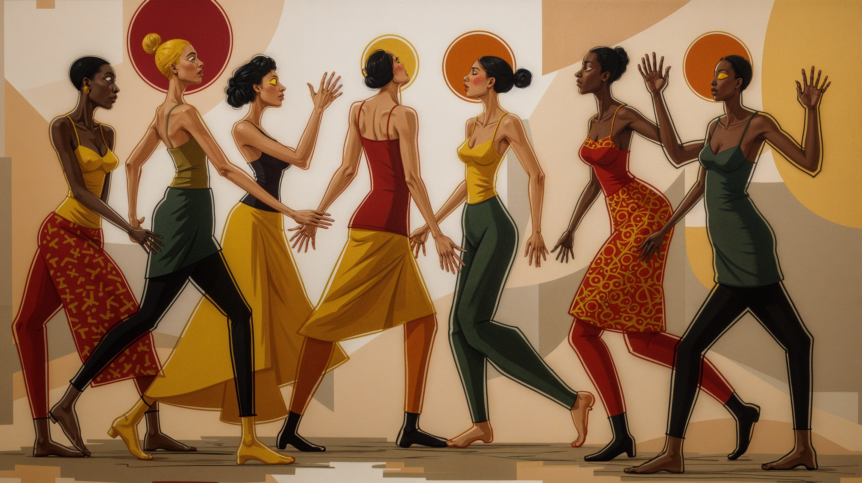 Vibrant Illustration of Diverse Women in Fashionable Outfits