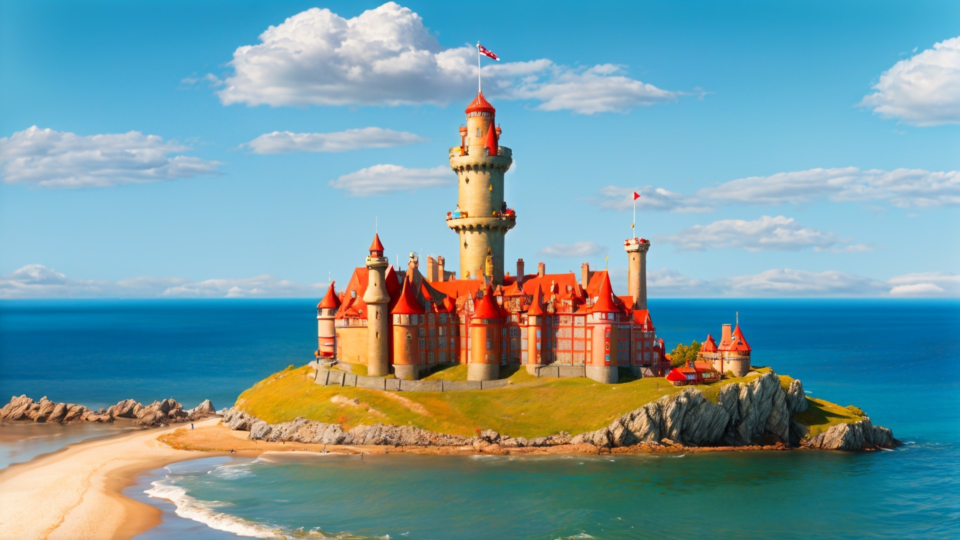 Castle on Rocky Island Surrounded by Turquoise Waters