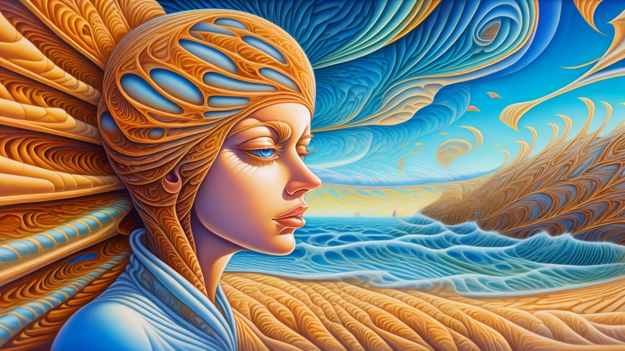 Surreal Artwork of a Woman Gazing at a Seascape