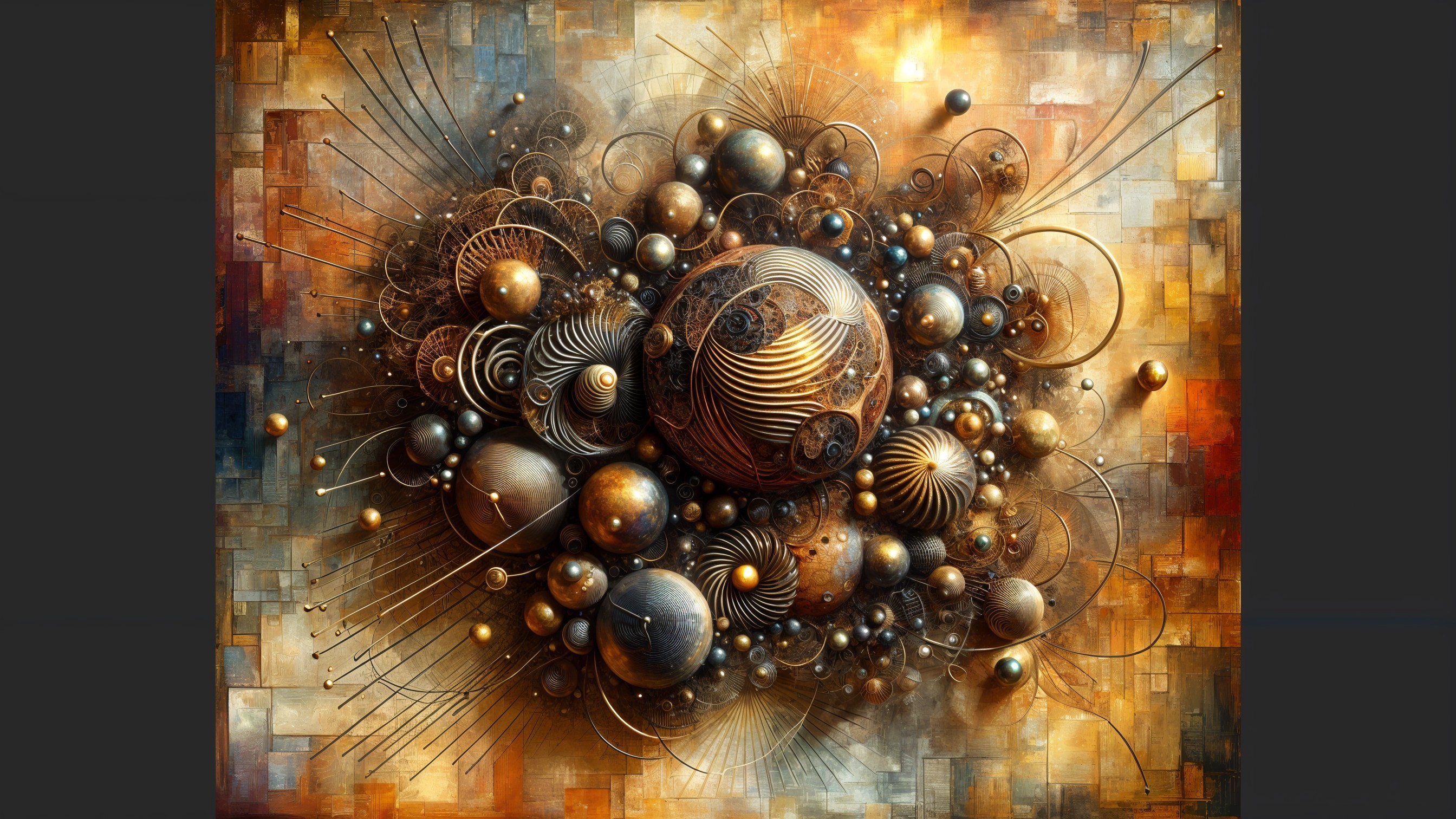 Dynamic Abstract Composition with Metallic Shapes and Hues
