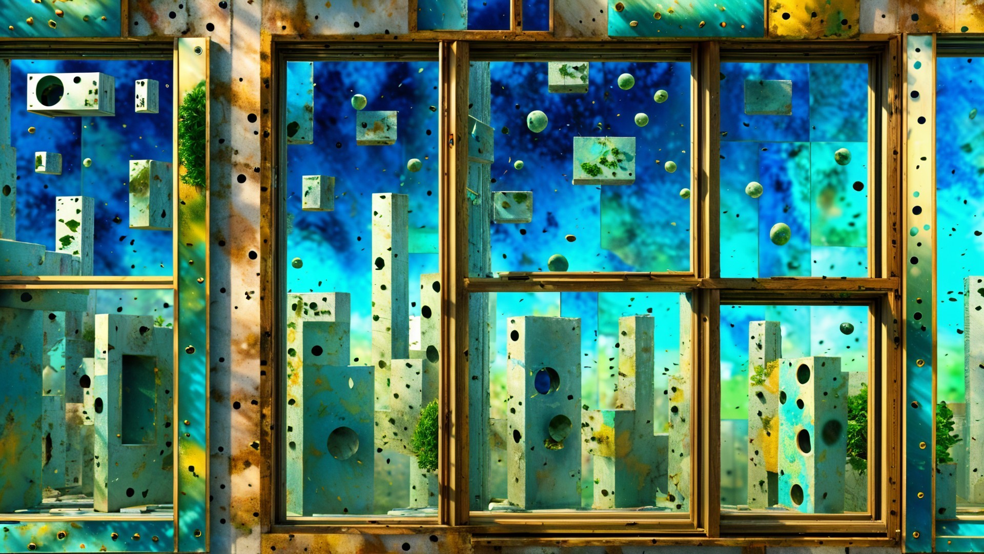 Vibrant Abstract Scene with Geometric Shapes and Colors