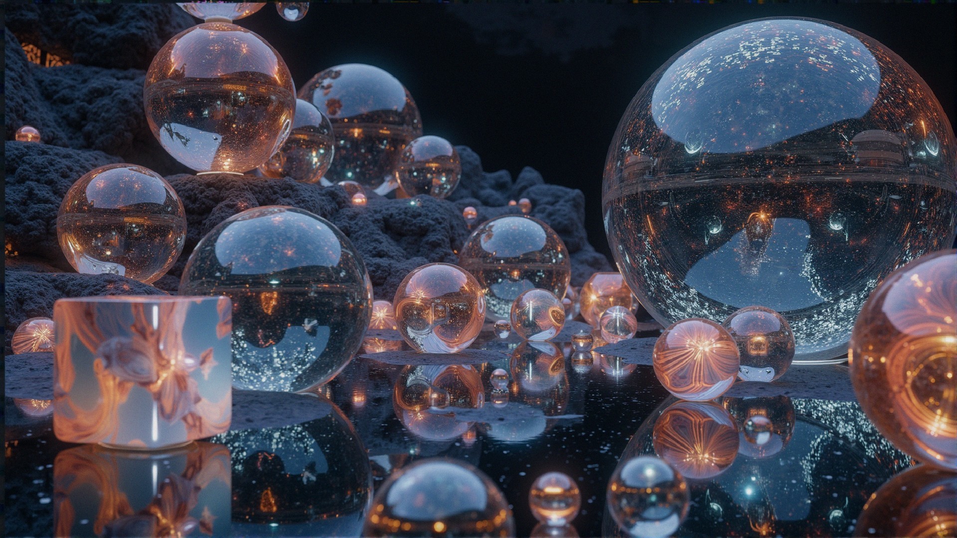 Reflective Spheres on Textured Rocky Surface