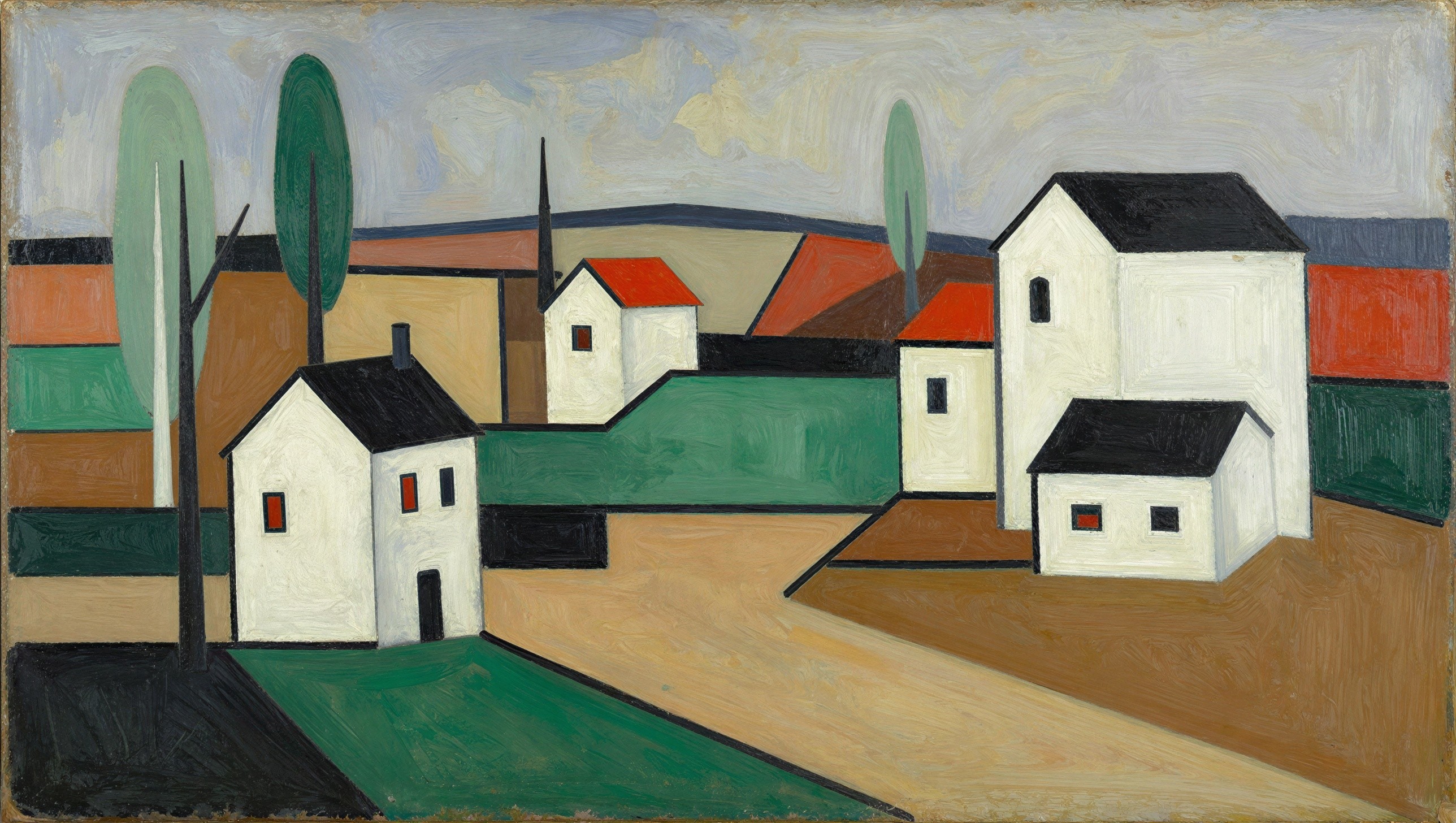 Fauvist Abstract Landscape with Village and Houses