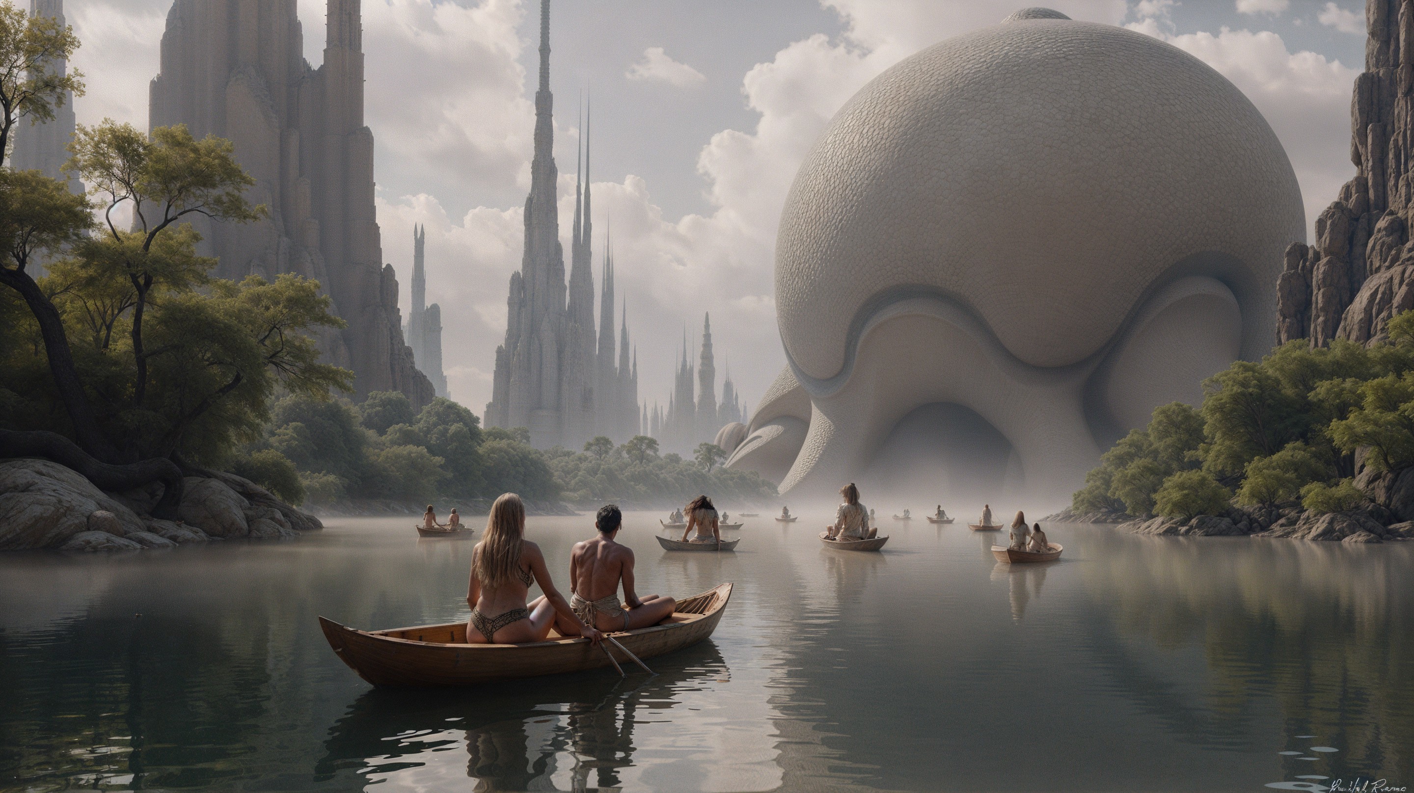 Surreal Futuristic Landscape with Unique Architecture