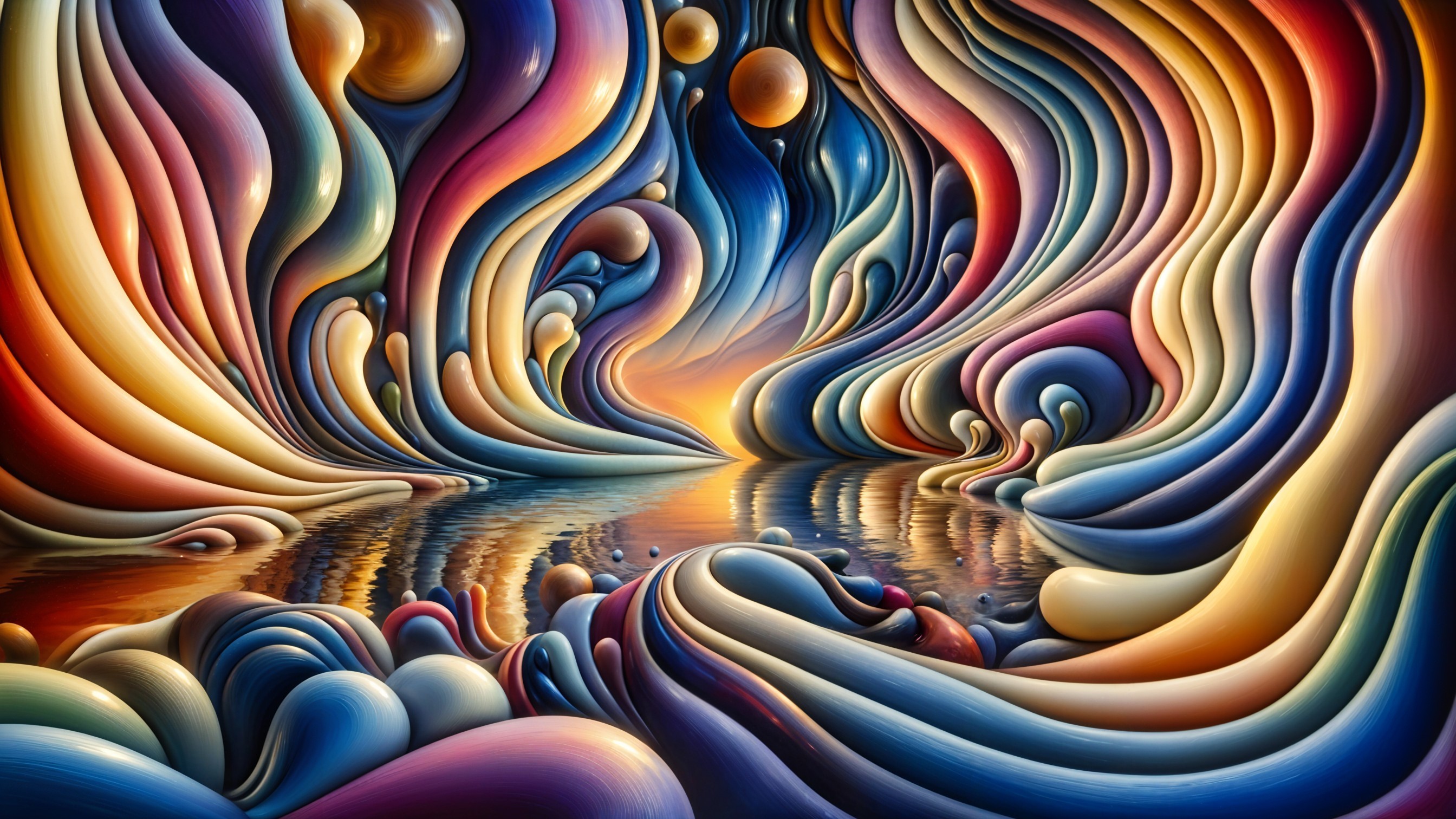 Abstract Landscape with Vibrant Colors and Waterway
