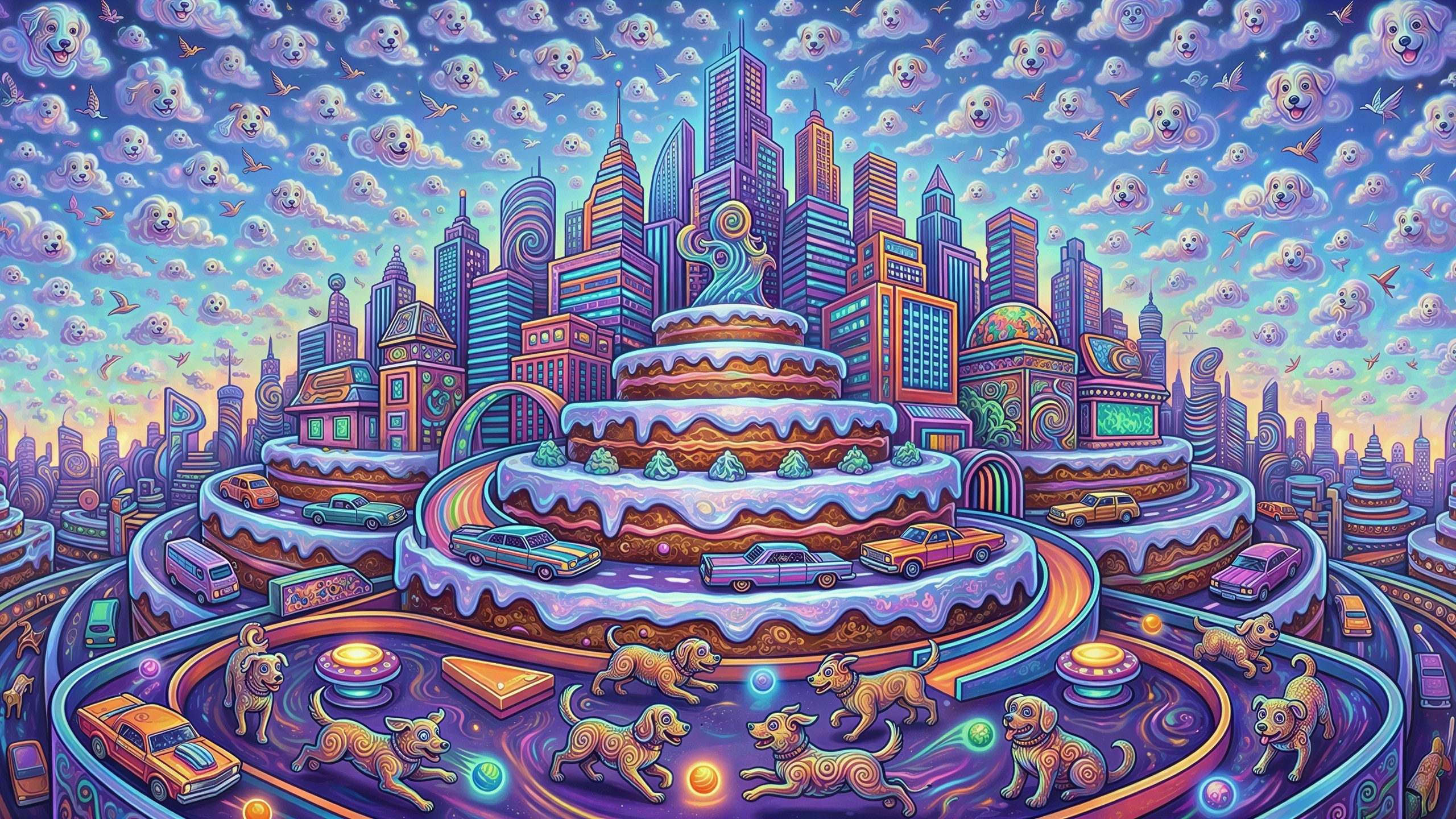 Psychedelic Cake City Landscape Illustration
