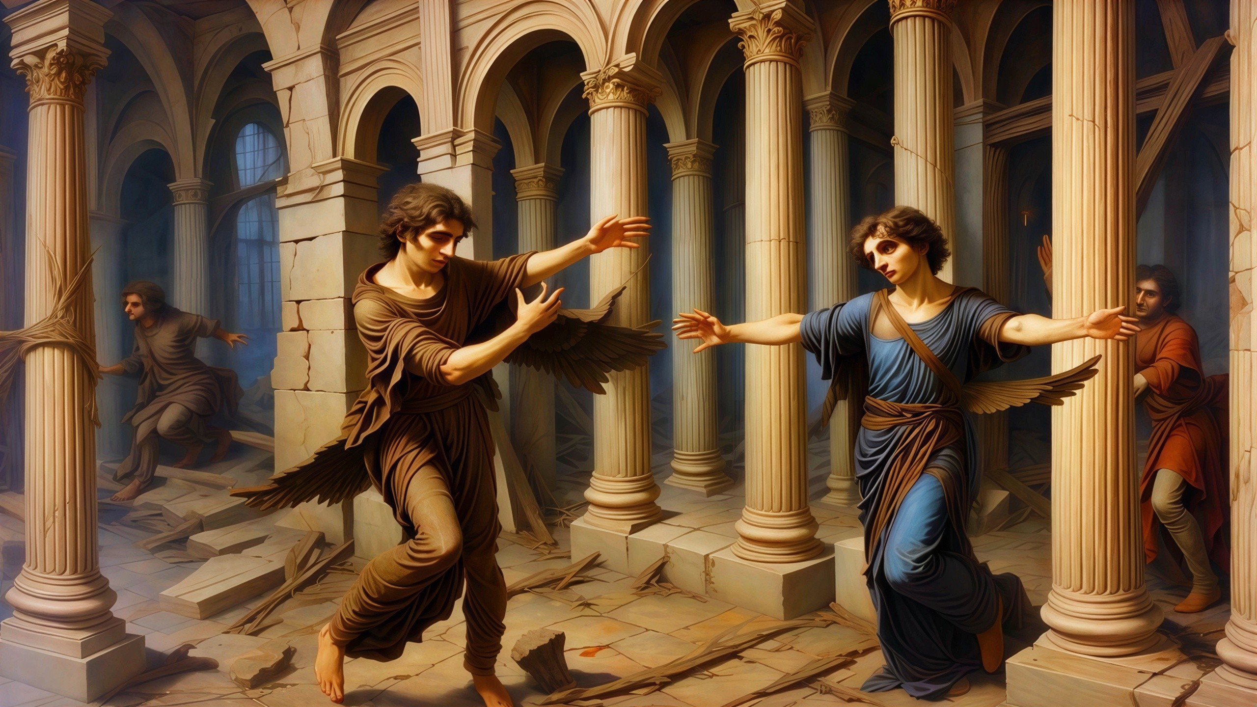 Painting of Young Men in an Ancient Roman Temple Scene