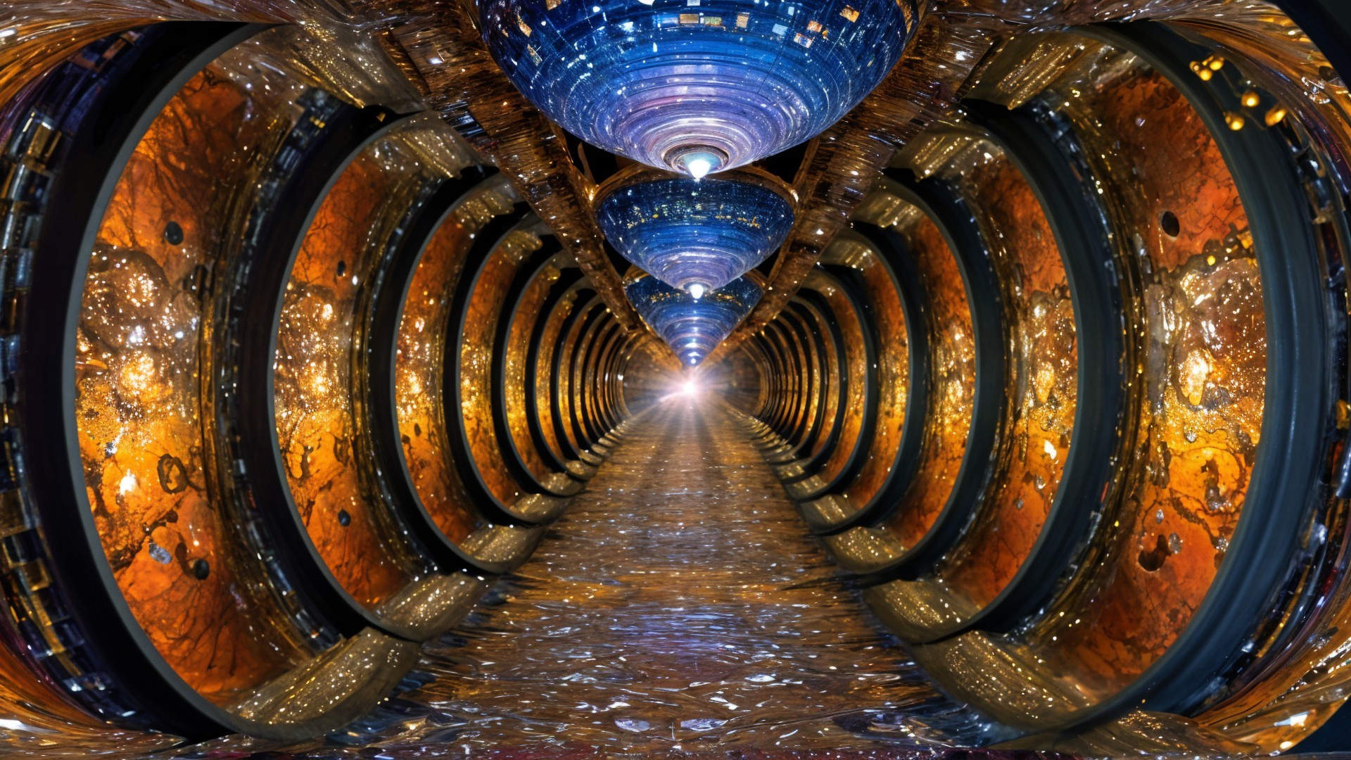 Surreal Futuristic Tunnel with Vibrant Patterns and Light