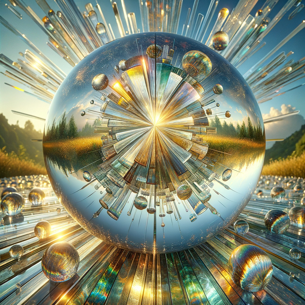 Surreal Landscape with Reflective Sphere and Cityscapes