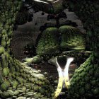 Ornate Archway Leading to Vibrant Mushroom Landscape