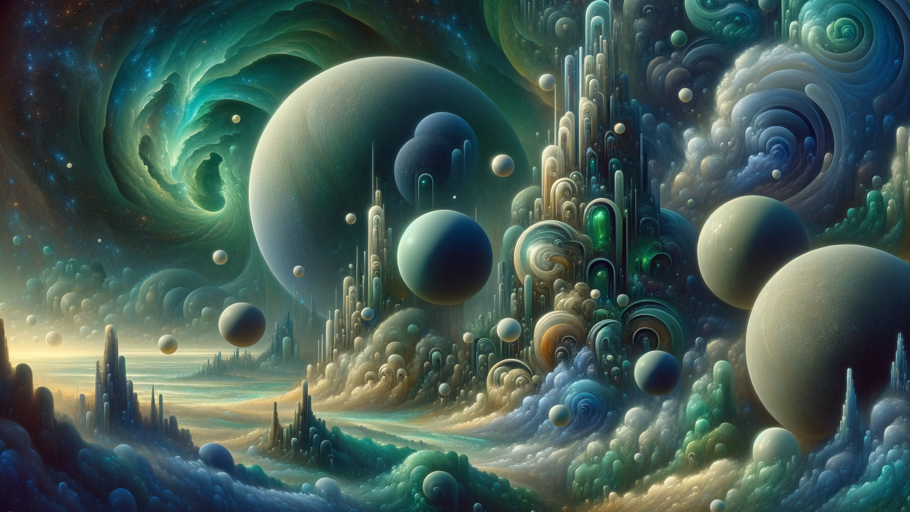 Surreal Cosmic Landscape with Vibrant Galaxies and Crystals