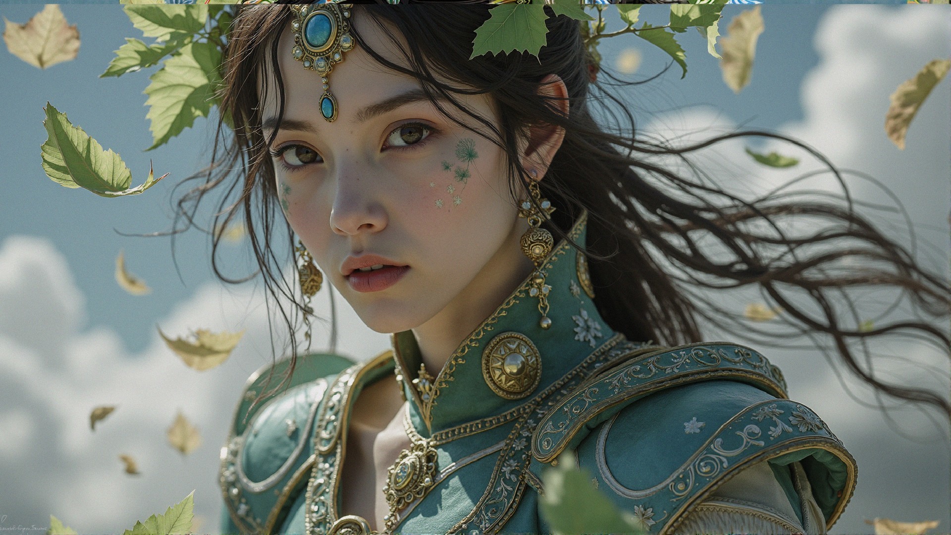 Young woman in turquoise attire with gold accents