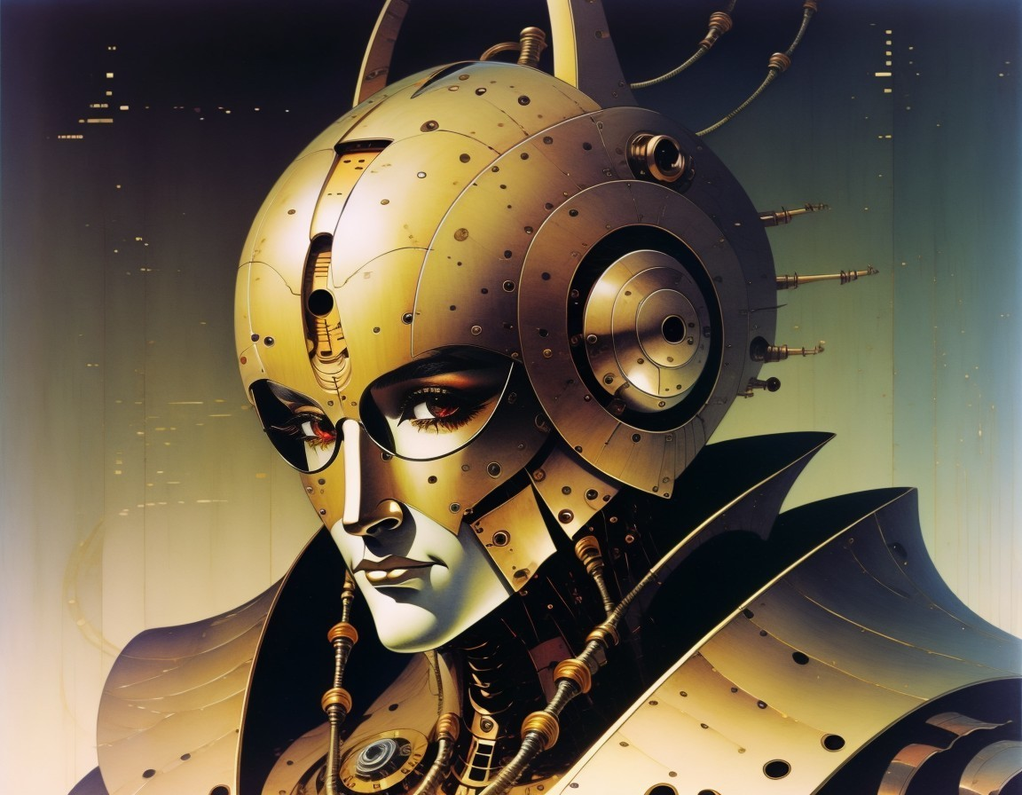 Futuristic Humanoid Robot with Metallic Gold Head