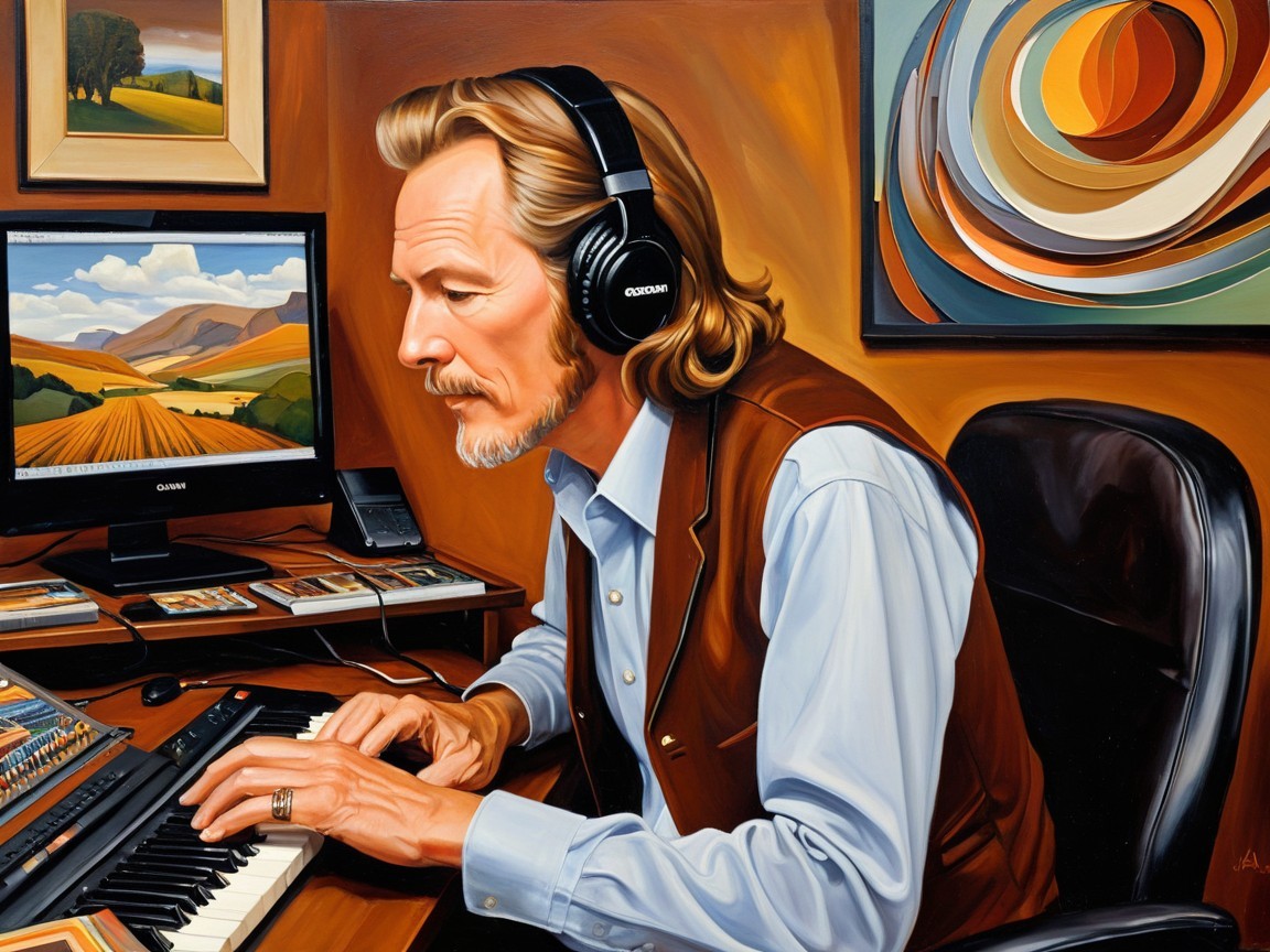 Musician in Cozy Studio with Keyboard and Artwork